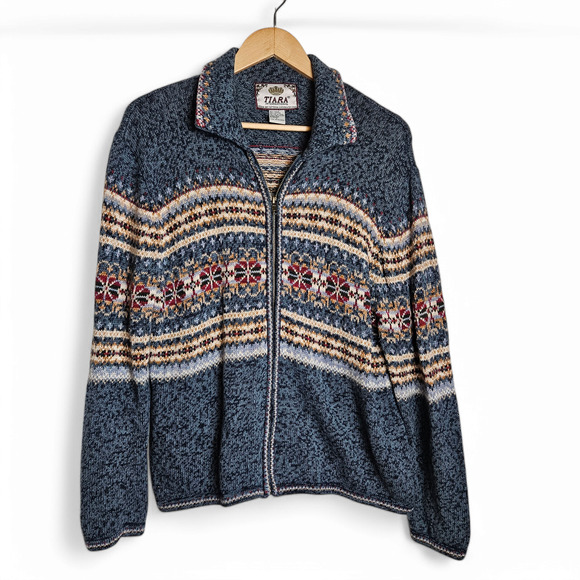 Tiara international Sweaters - Tiara Navy Fair Isle Zip-Front Cardigan Sweater